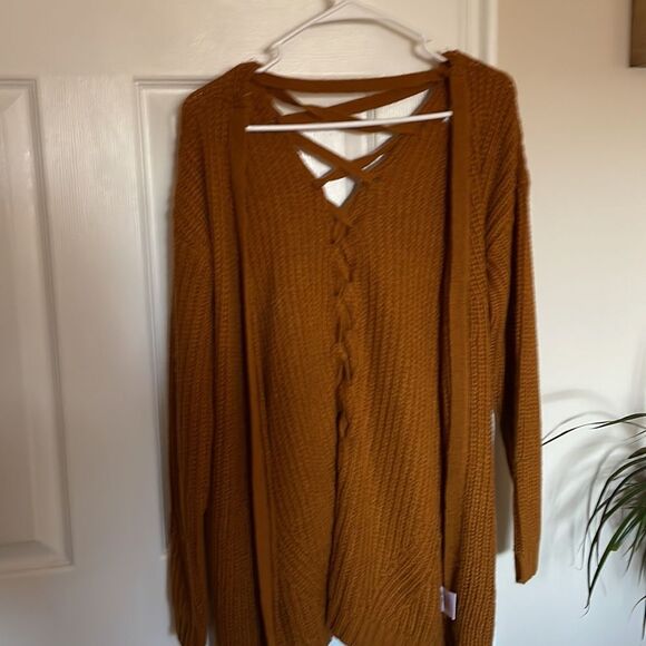Pink Rose Mustard Burnt Orange Brown Knit sweater Cardigan size medium m fall - Picture 2 of 5
